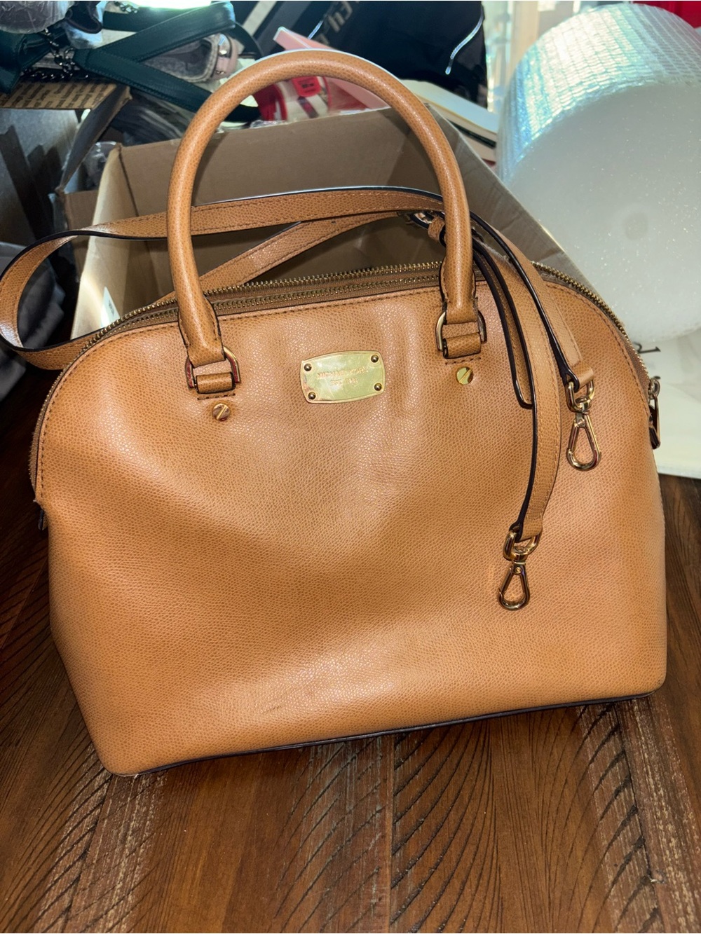 Michael Kors Tan Leather Dome Satchel with Top Handles